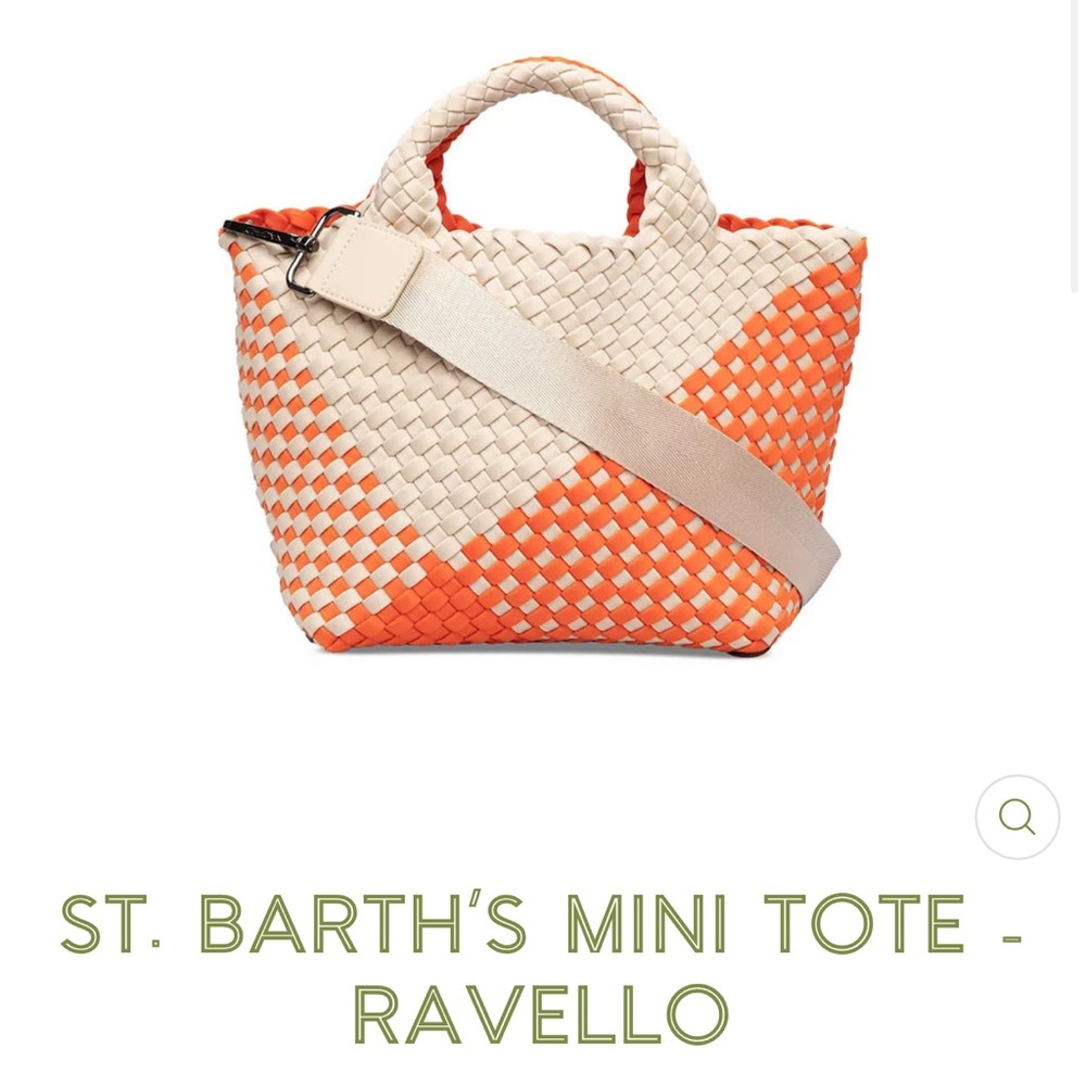 Naghedi St. Barths Mini Orange and Cream Woven Ravello Tote - Picture 2 of 5